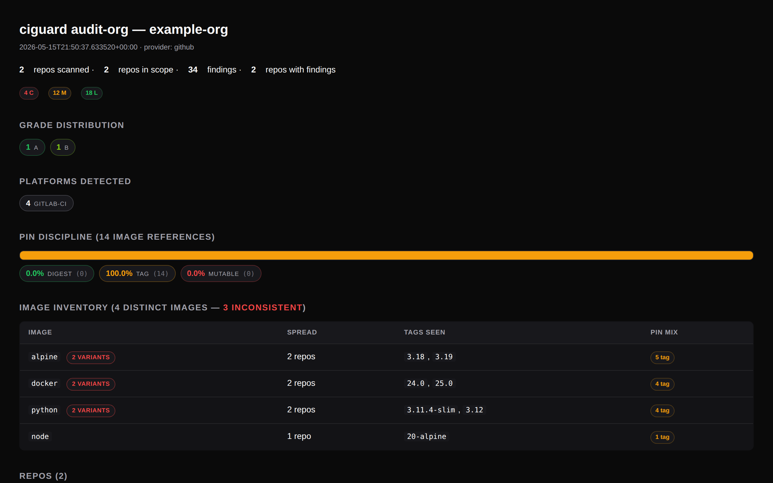 Org-level audit dashboard — example output
